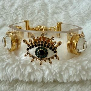 Kurt Geiger Gold and Clear Jelly Evil Eye Bracelet